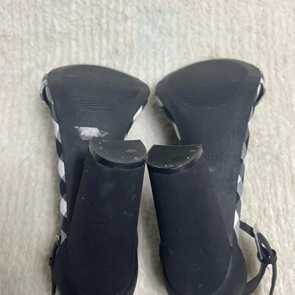 Torrid  Fabric Black and White Checkered ankle strap block Heels SZ10WW